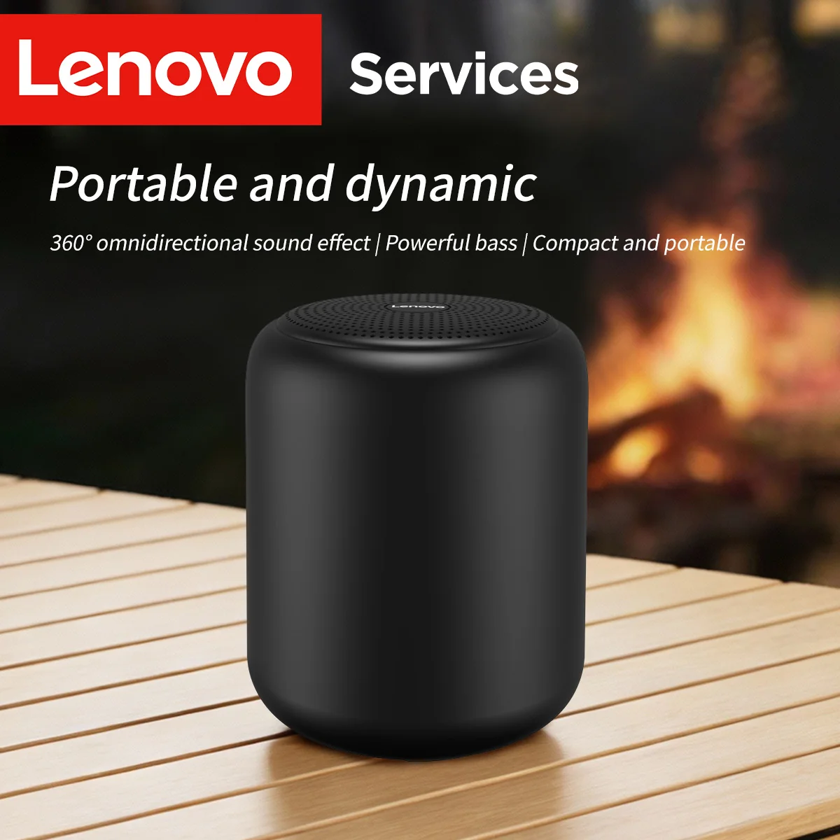 레노버 1200mAh 배터리 컴팩트 서브우퍼, IPX4 방수 360 ° 서라운드 사운드, 휴대용 블루투스 5.4 스피커 (야외 및 가정용)