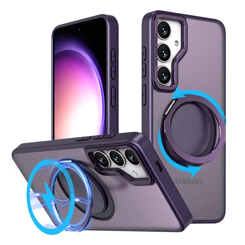 KEYSION Matte Hülle für MagSafe für Samsung Galaxy S24 Ultra 5G S24+ S23 FE 360° ° Rotierende magnetische Ring-transparente Telefonabdeckung – Detail 12
