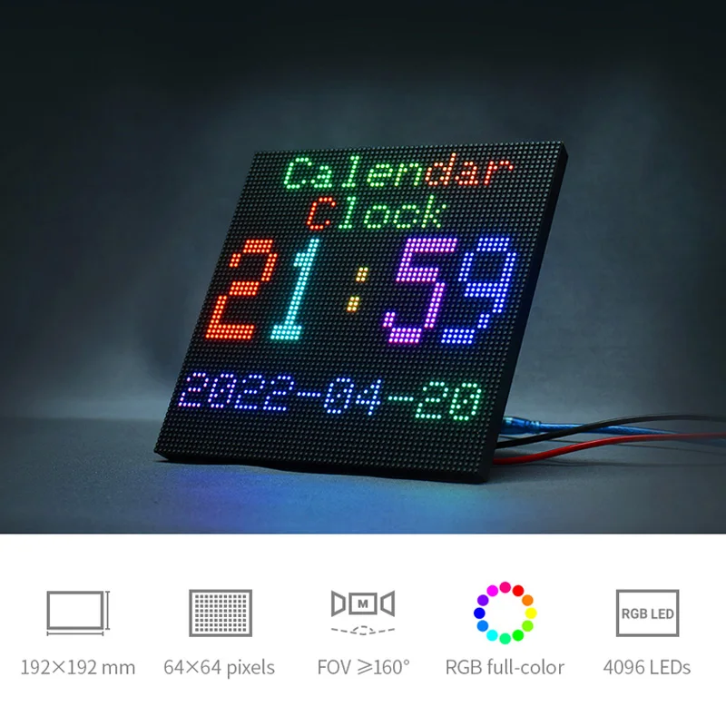 RGB Full-Color LED Matrix Panel 64��64 Pixels Display 3mm Pitch 4096 RGB LEDS Adjustable Brightness for Raspberry Ard