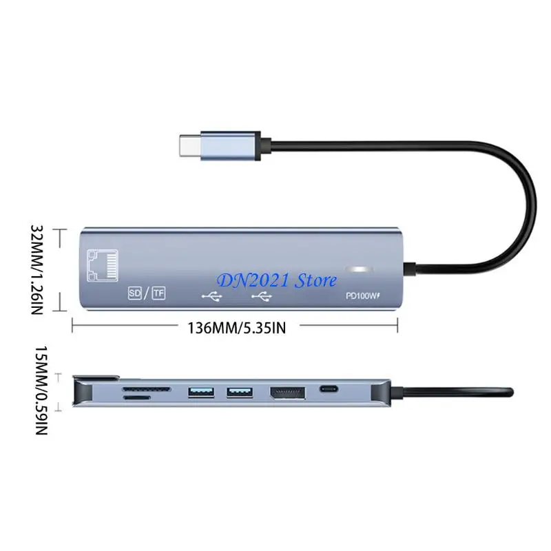 F3KE 여행 친화적인 USB 유형 C 다기능 장치 60Hz 1.4 100W 급속 전력 RJ45 연결 및 Portabili용 카드 액세스
