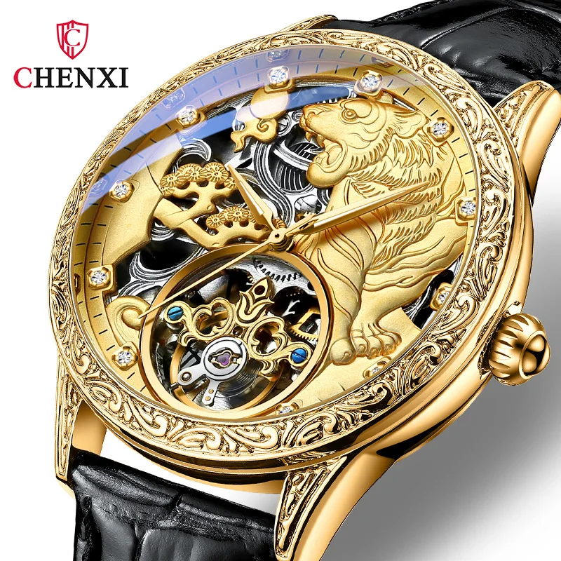 

Luxury Style Men Automatic Mechanical Watch Gift for Lover Leather Strap Male Wristwatch Top Fashion Brand CHENXI 3ATMWaterproof