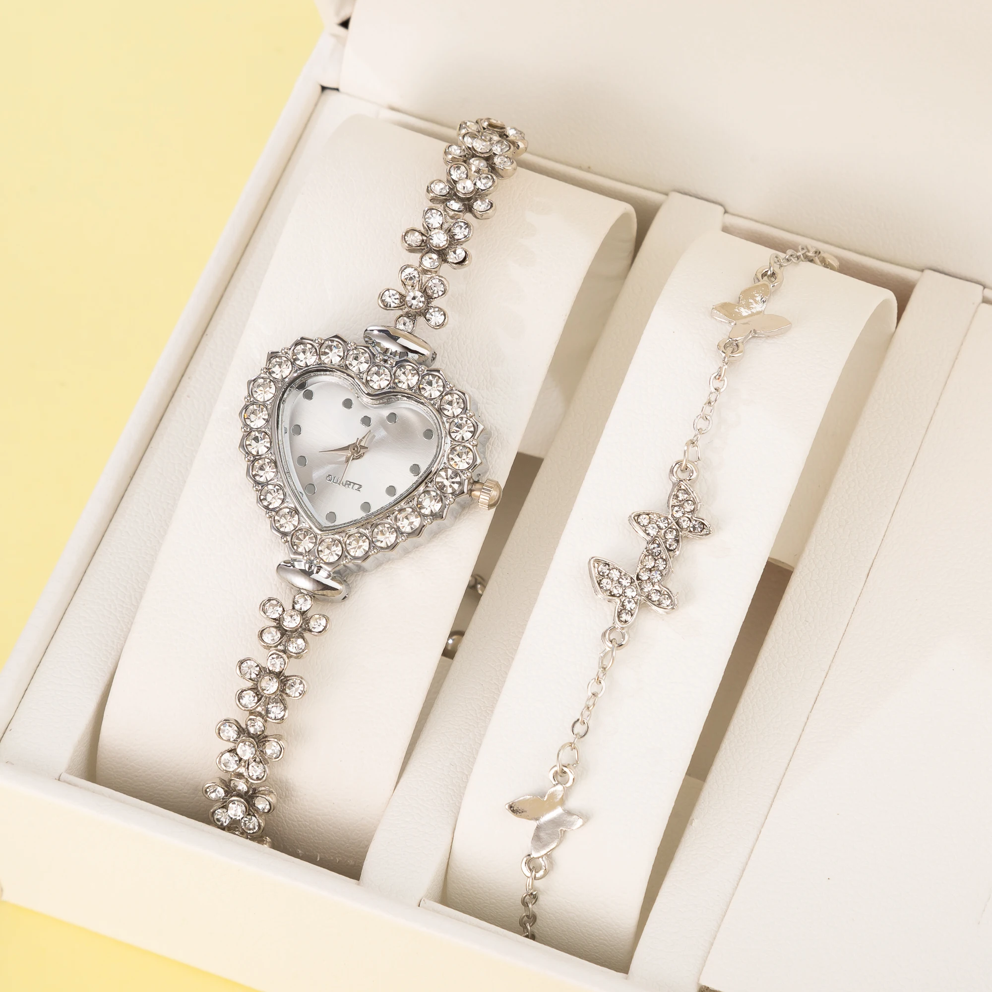 2pcsCuteHeartBraceletWatchforWomenGirlsQuartzWristwatches