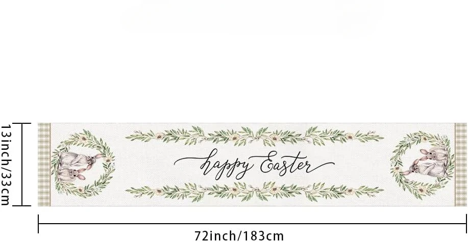 Easter Bunny Rabbit Leaf Floral Linen Table Runner Holiday Party Decor Spring Farmhouse Dining Table Runner Easter Decorations 6