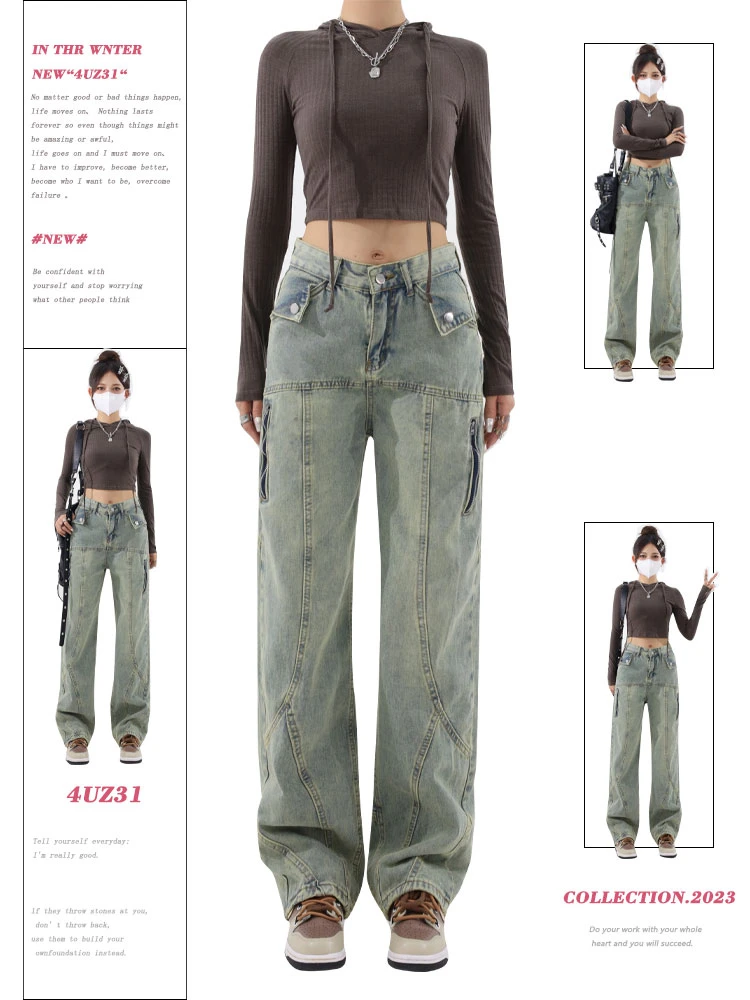 

Women's Y2k Jeans Vintage Streetwear Cowboy Pants Harajuku Oversize Straight Denim Trousers Aesthetic 2000s Trashy Clothes 2024