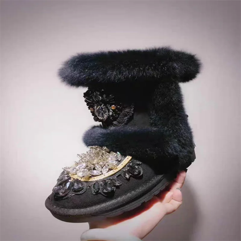 

Thick-soled waterproof platform hand custom cashmere warm fox hair boots rhine-drill fur boots women's 35-44