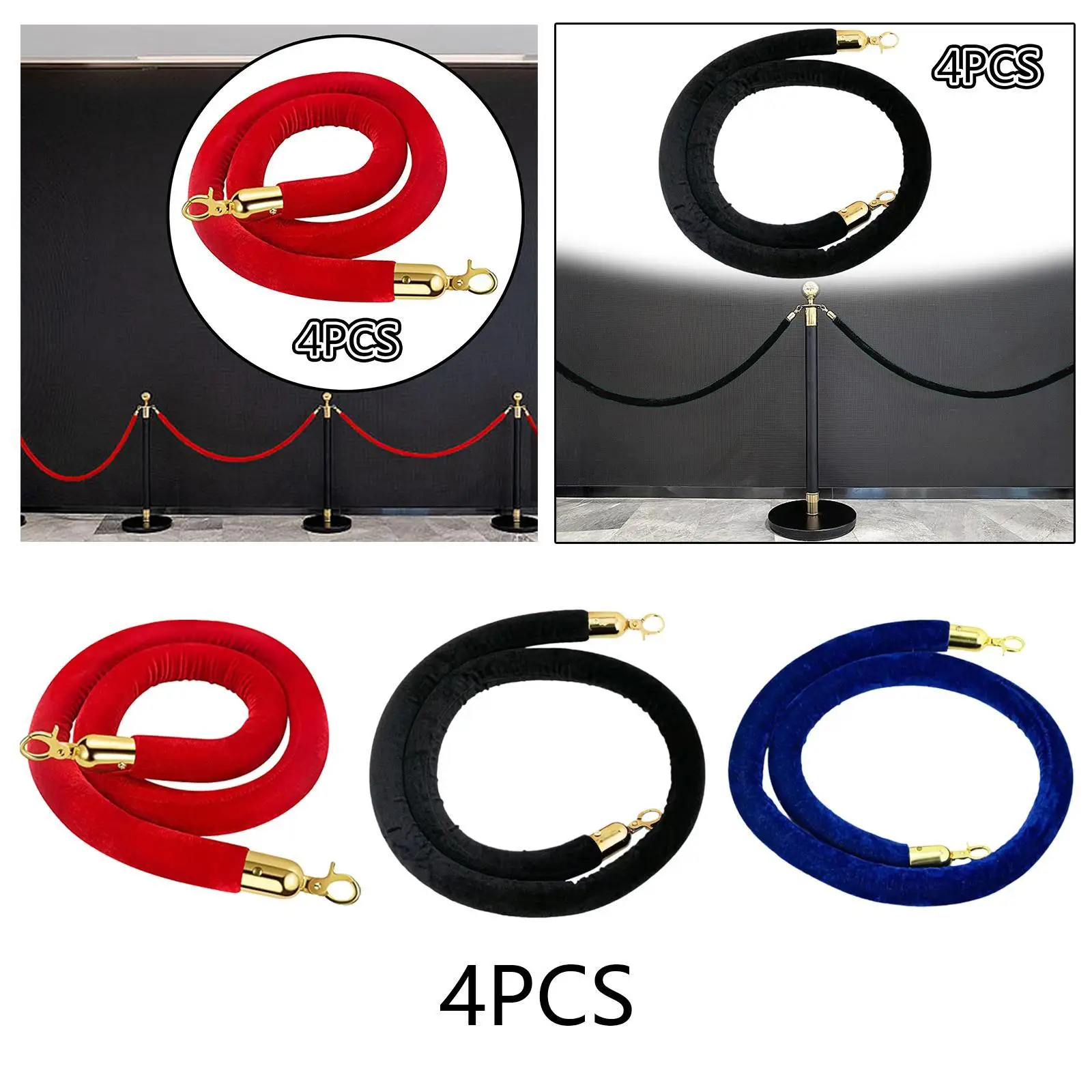 Velvet Stanchion Rope Accessories Post Ropes Sturdy Multifunctional Crowd Control Security Barriers For Trade Shows 4 Pieces retractable queue barrier