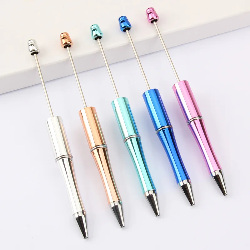 

100pcs Platics Ballpoint Pens Beaded Pens Luxury Pen Bead DIY Office School Birthday Party Kid Gifts Stationery Pens for Writing