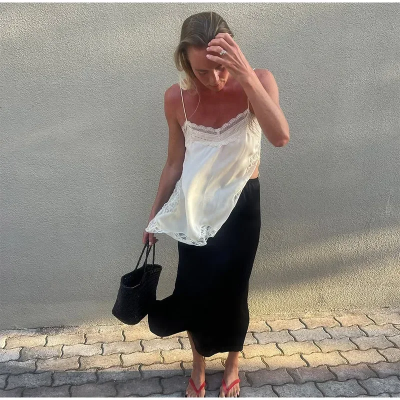 Sexy Lace Patchwork Blouses For Women, Sleeveless Square Neck, For Party Club, Vacation Chic Lady Shirts - Uniqwear