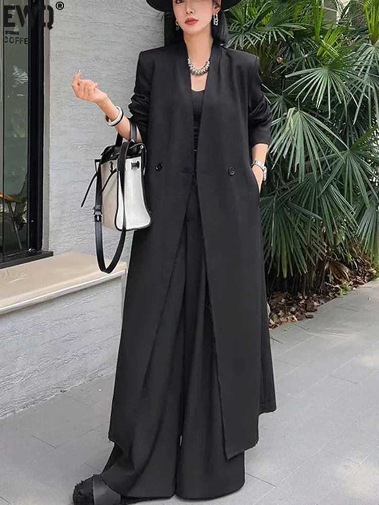 

[EWQ] Women's Clothing Black Elegant Long Suit Coat Cardigan Single Button Blazer Jackets Fashion Top 2023 Autumn Winter 16U6249