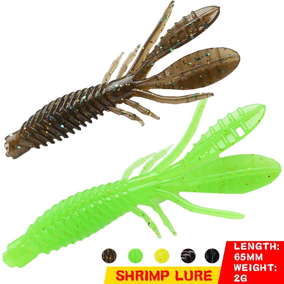 

10PCS/LOT 65MM/2G Floating Shrimp Baits High Elasticity Artificial Soft Lures Simulation Loach Craw Carp Outdoor Fishing Tackle