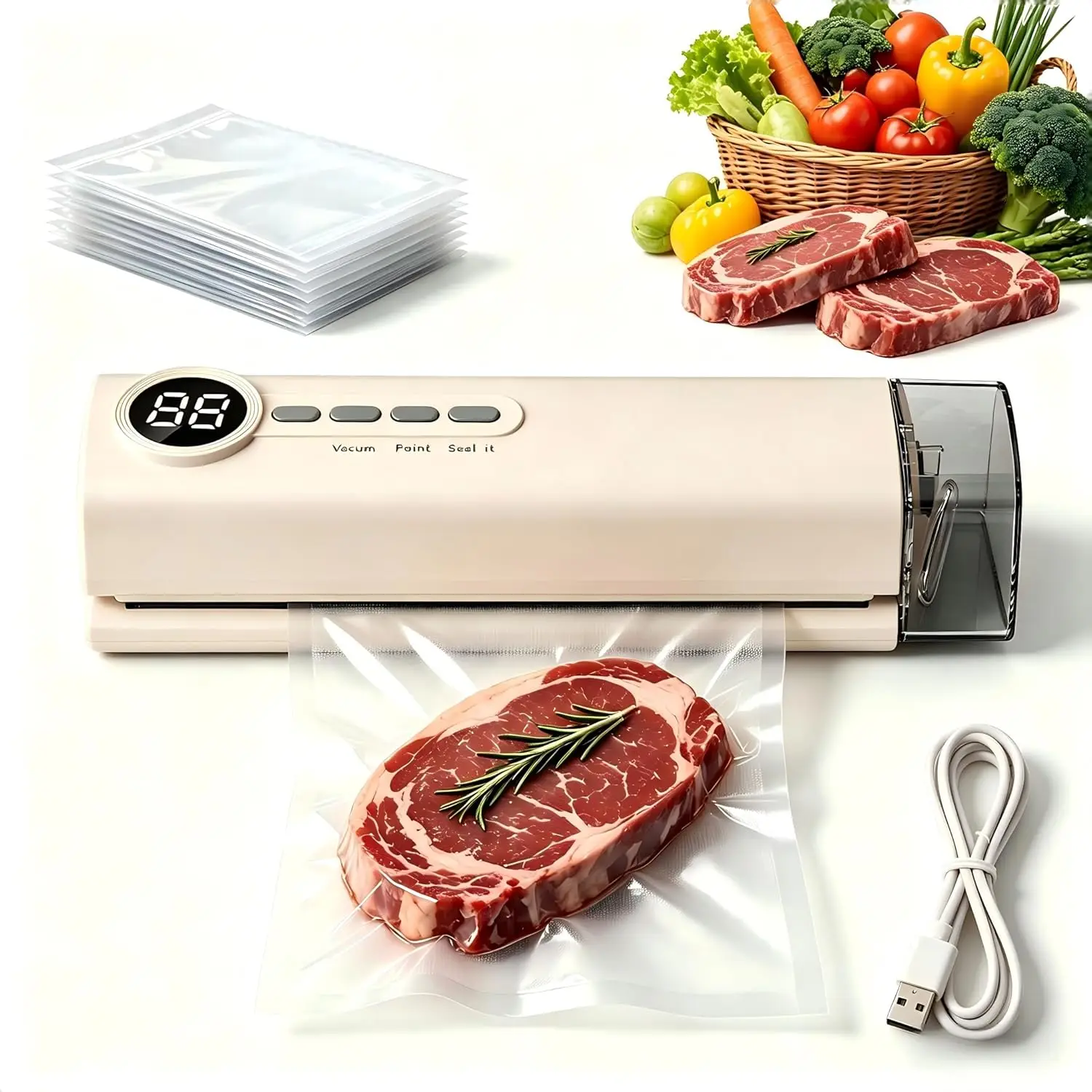 Electric Vacuum Sealer Machine Automatic Dry & Moist Food Saver 3in Seal Strip for Meat Fruit Snacks Kitchen Gadgets 6