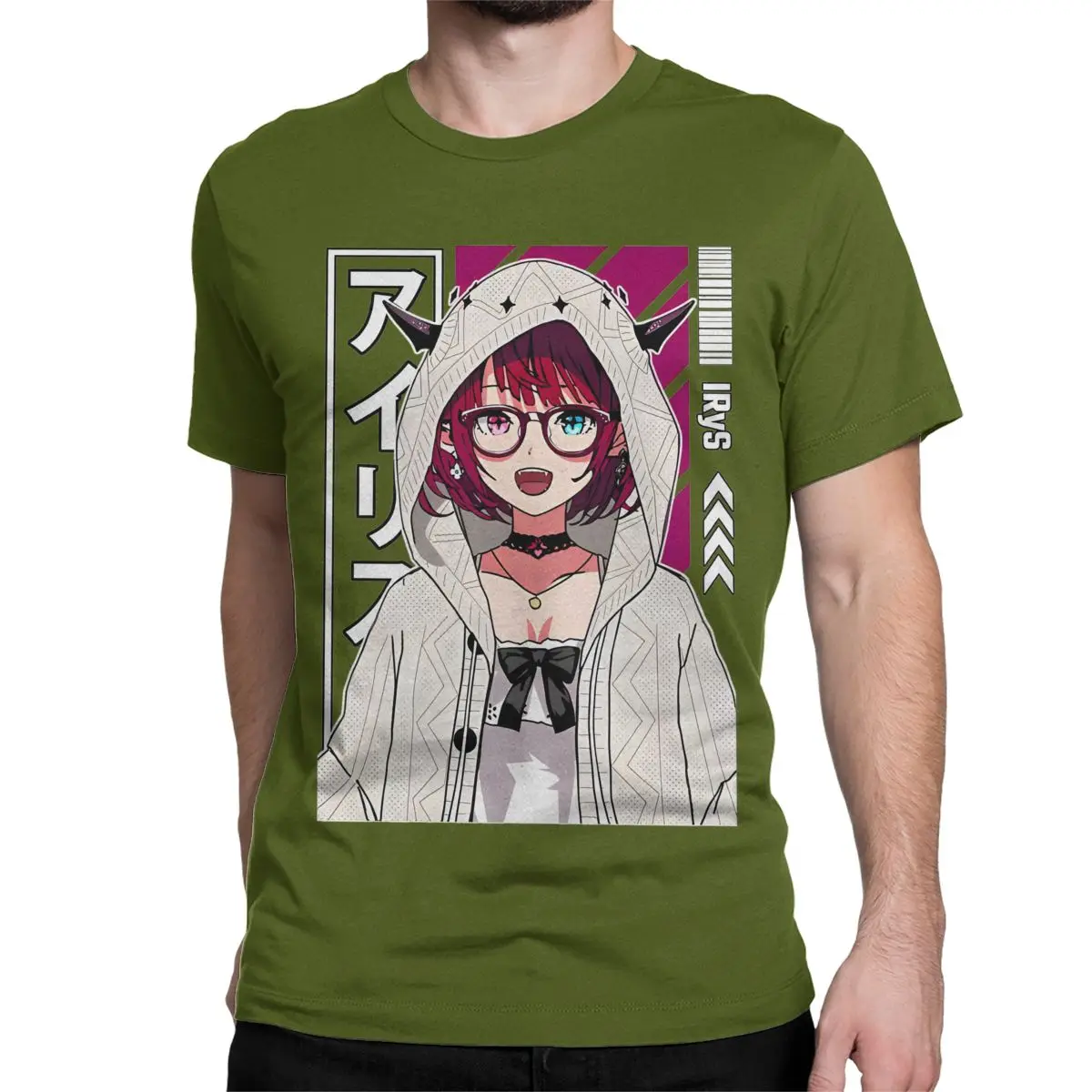 thumbnail image 1 of Camiseta de algodón con capucha IRyS para hombre y mujer, estilo Hololive, manga corta, cuello redondo, estampado gráfico, 1 of 7