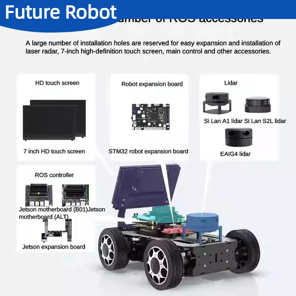 10KG Big Load Metal Ackerman Car Chassis Front Wheel Steering Gear Metal Intelligent Chassis Encoder Motor ROS Robot Base Kit
