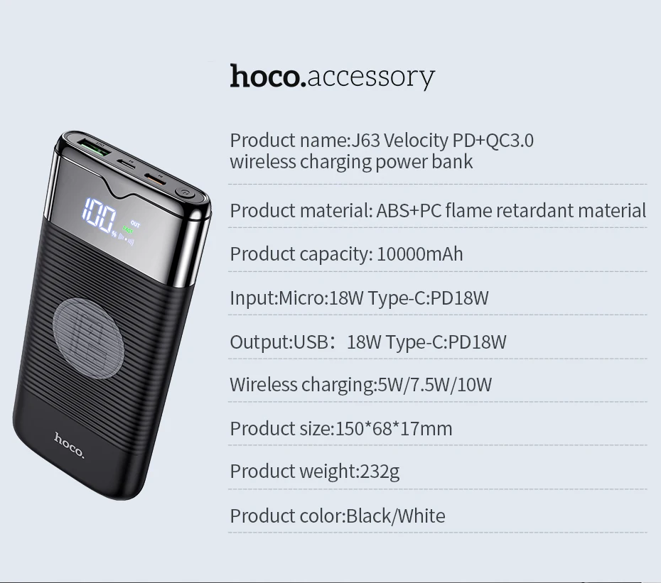 portable battery charger HOCO Power Bank 10000mAh 22.5Ｗ PD Fast Charging with 15W wireless charging Powerbank Portable Battery Charge For iphone 13 12 11 pocket power bank