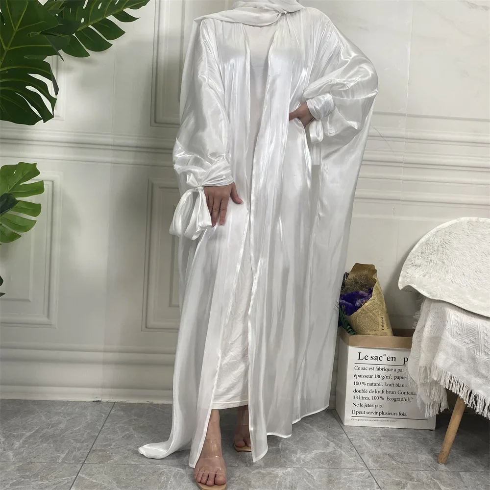 Summer Open Abaya Kimono Arabic Turkey Muslim Hijab Dress Silky Satin Abayas for Women Dubai Cardigan Islam Modest Outfit Kaftan