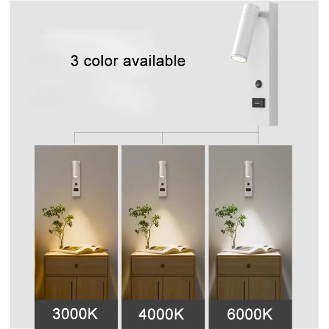 Modern LED Wall Light with Type C USB Charging Ports, Adjustable Wall Sconce with Switch and 2 USB Port for Bedside Living Room
