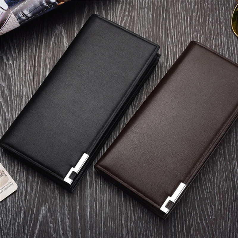 

Wallet Long Bussiness Card Holder Hasp Wallet Aluminum Metal Credit PU Leather Purse Checkbook Mini Card Wallet For Man