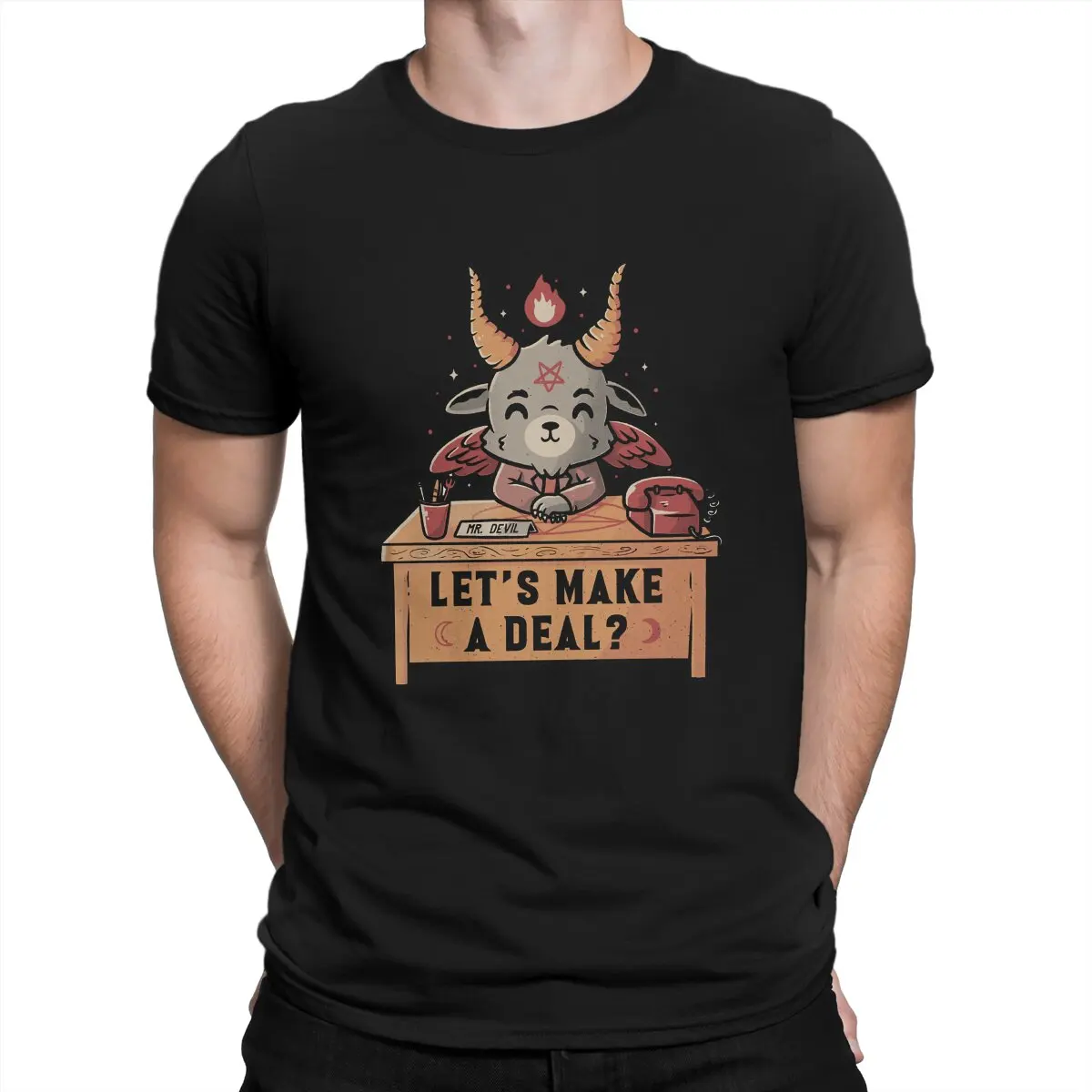 Let’s Make a Deal Funny Cute Evil Man's TShirt Baphomet Satan Lucifer O Neck Tops T Shirt Humor Gift Idea
