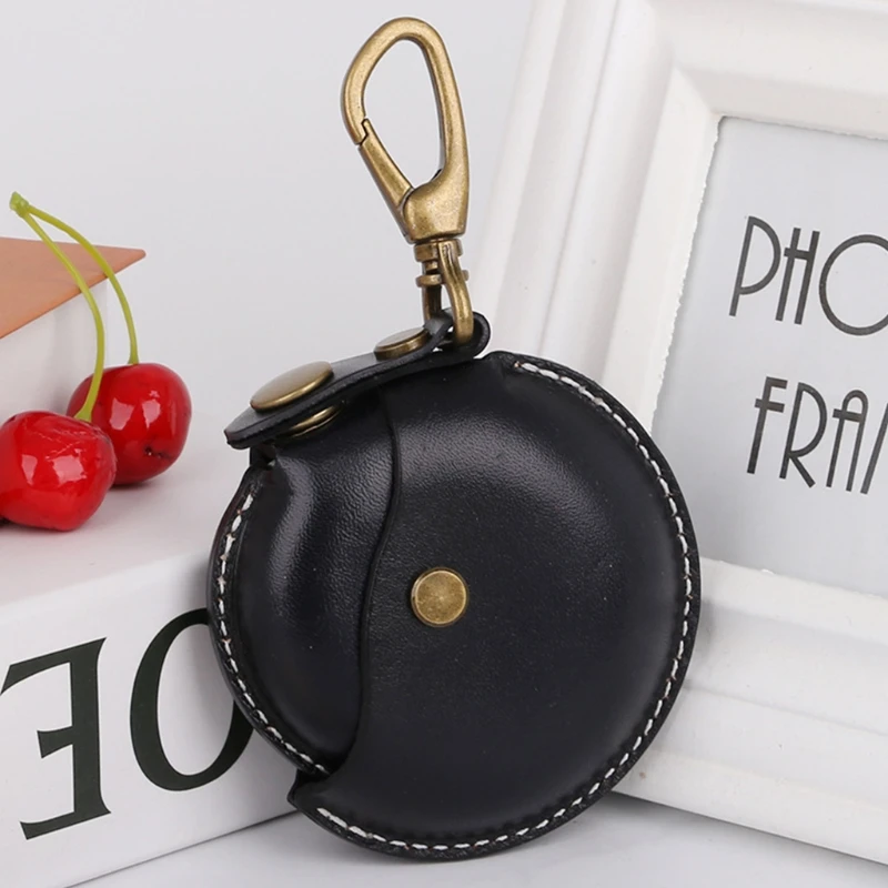 Leather Coin Purse Men Women Vintage Round Creative Storage Money Bag Keychain