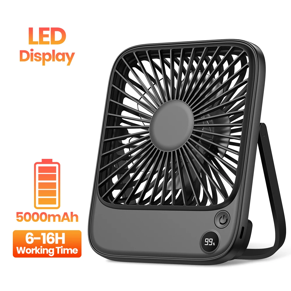 Ventilateur Portable USB Rechargeable KOOPAO - 5 Vitesses, écran LED, Pliable, Pour Voyage/bureau