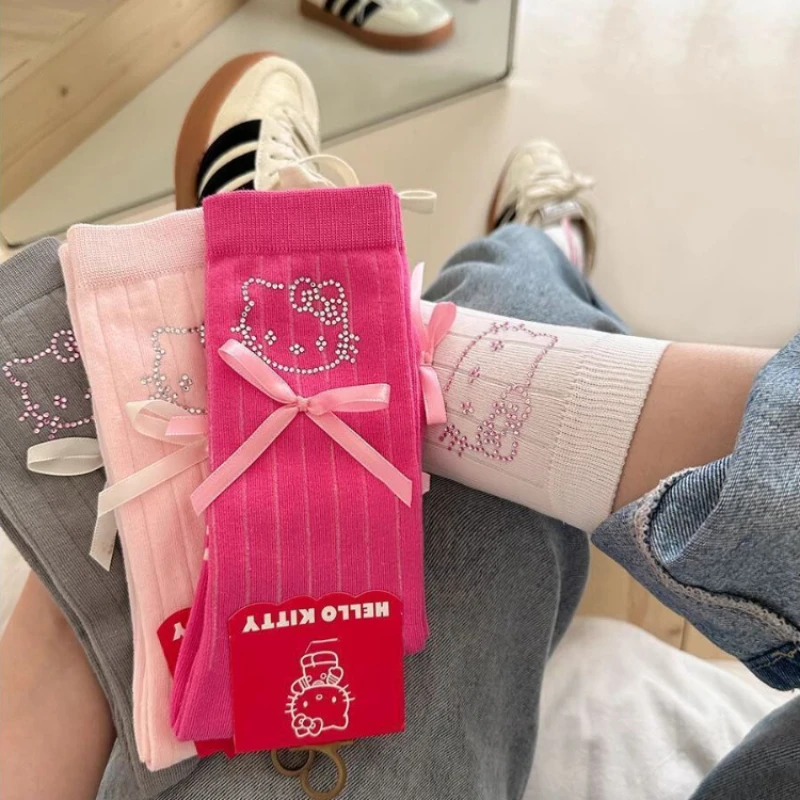 

Sanrio's New Hello Kitty Socks, Cute Sweetheart Bow Girls Summer Thin Mid-tube White Pile Socks, Multi-color Optional