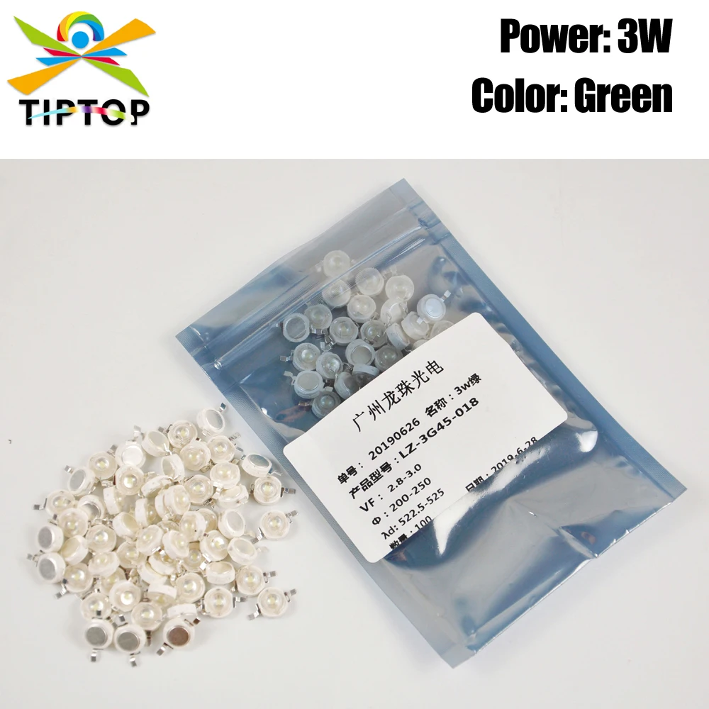 

Бесплатная доставка 100 шт. 3 Вт зеленый цвет светодиодные лампы LZ-3G45-018 полная мощность высокая яркость 2 фута пайки для Led Par Light
