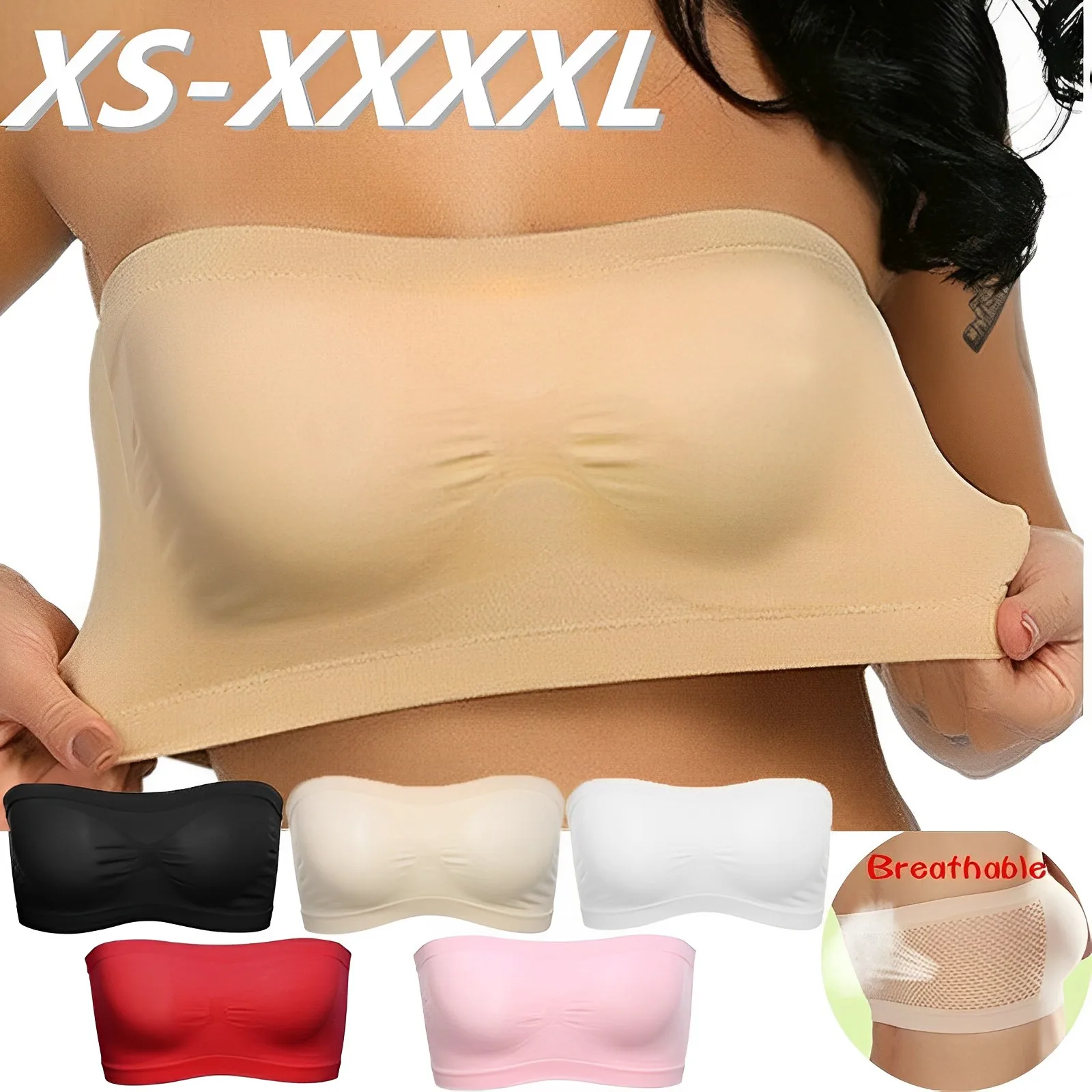 Women Fashion Causal Plus Size Seamless Strapless Bandeau Bra Wrapped  Invisible Chest Wraps Tube Tops