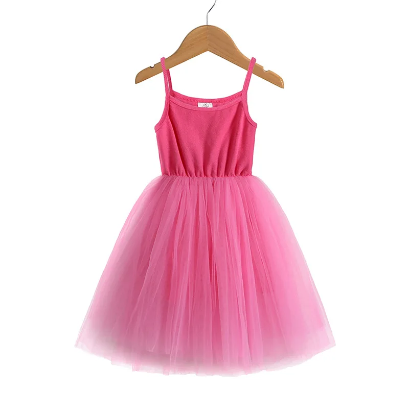 

New Girls' Strap Dress Rib Panel Mesh Princess Poached Skirt Girls Dress Flower Girl Dresses Girls Clothes