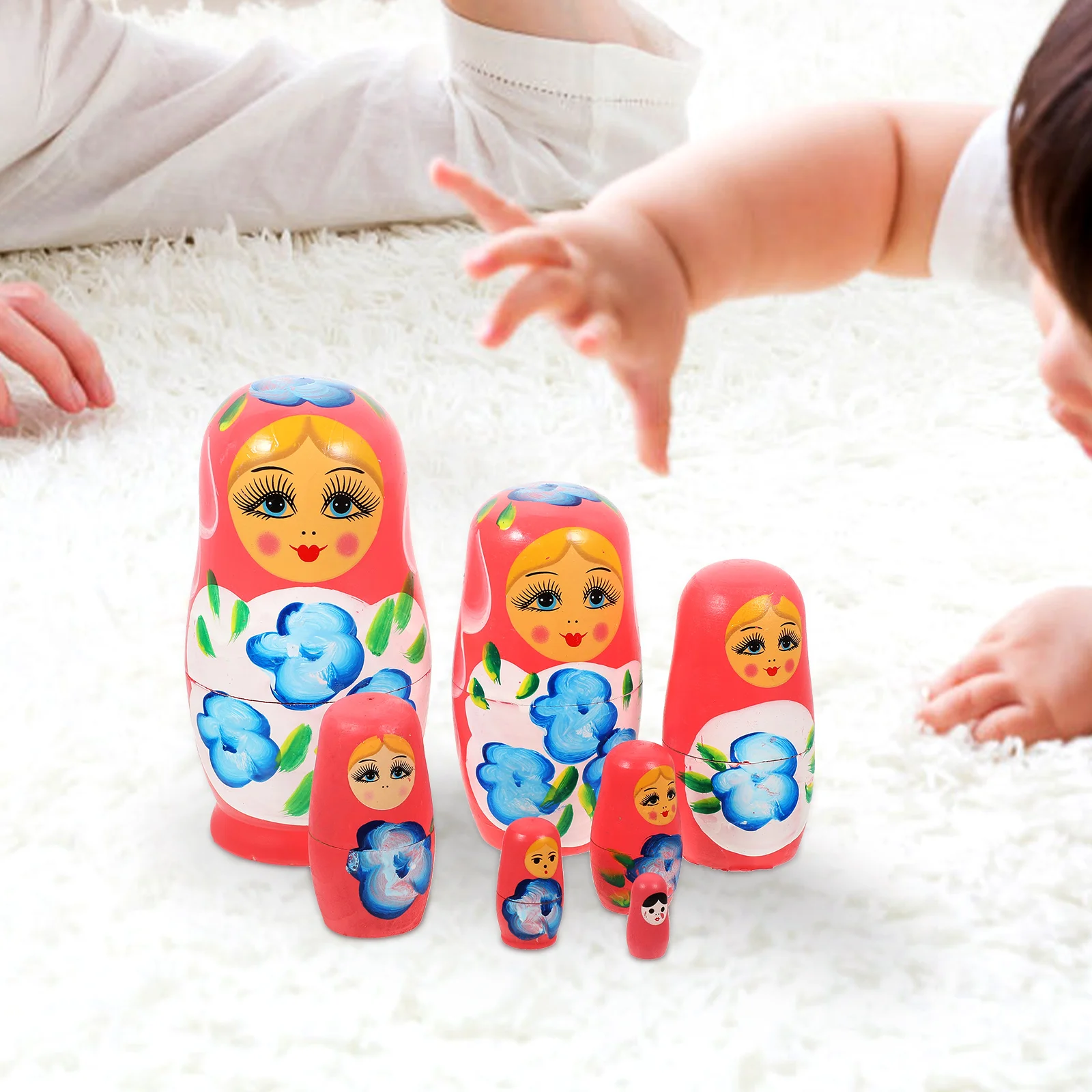 Pink Wooden Russian Nesting Handmade Toys Kids Craft Kit Children nament Matryoshka Decorative Figurines Wood Carving