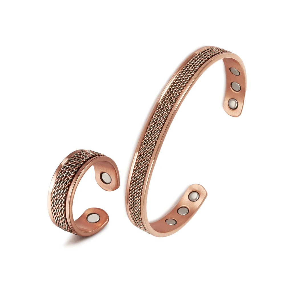 Набір ювелірних виробів із чистої міді Магнітні жіночі браслети Кільця Здоров’я Енергія Регульований кручений набір ювелірних виробів Відкрита манжета Нитка змінного розміру