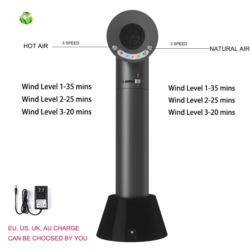 Description Picture 3 of itemPortable Wireless Hair Dryer Hot/Cold Wind Air Adjustment Rechargeable Battery LED Display Pet Students Baby Office Worker Use
