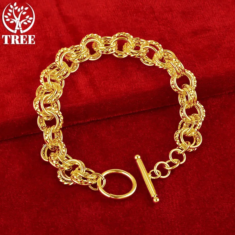 

925 Sterling Silver 24K Gold Trendy Bracelet Gift For Woman Man Birthday Party Wedding Engagement Jewelry Multiple Circles Chain