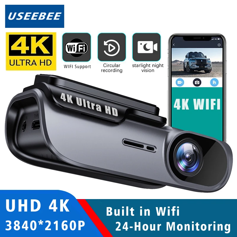 UHD 4K 3840*2160P Car DVR WIFI Dash Cam Camera Video Drive Recorder Dashcam Registrar Black Box 24 Hour Monitoring Night Vision
