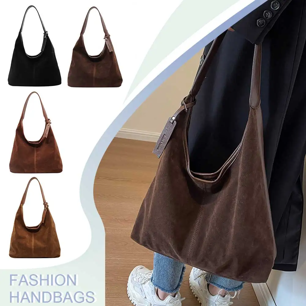 Women's Suede Hobo Shoulder Bag - Retro Tote Crossbody Bag For Travel & Work, Adjustable Strap, 10.2x6.3x2.7 Inches - View #7