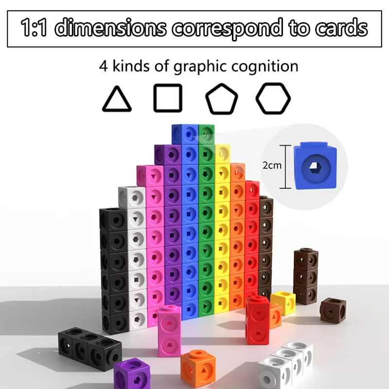 Montessori Linking Cubes Math Toys 10 Colors Building Blocks Cards Set Arithmetic Learning Parish Educational Toys for Children educational toys building blocks toys math toys