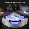 59" Corner Whirlpool Bathtub with Heater，Spa Hydromassage with Chromatherapy，2 Person Jetted Tub with Light，Acrylic，Bathtub 3