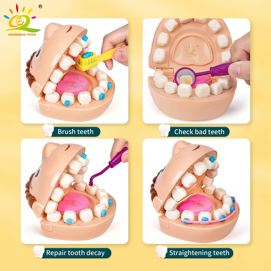 HUIQIBAO Pretend Play Doctor Educational Toys Children Simulation Dentist Check Brush Teeth Medicine Plasticine Role Games