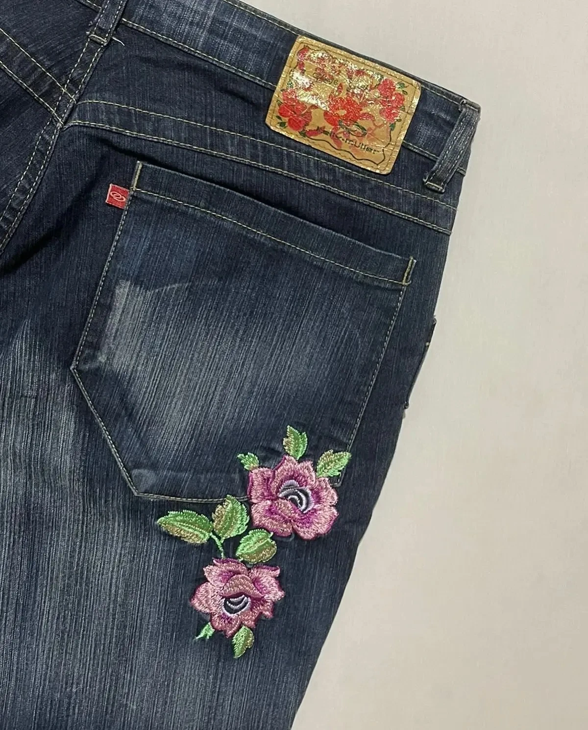 Classic Washed Solid Baggy Jeans High Street Pocket Embroidery Flower Design Wide Leg Pants Y2k Fashionable Flare Jeans 5