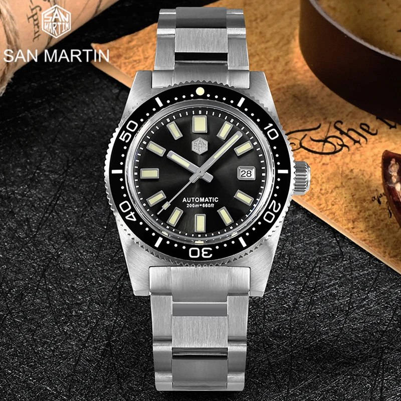 

San Martin Luxury Men Watch 62mas 37mm Diver Classic Sapphire Crystal PT5000 Automatic Mechanical Watches Date 20Bar C3 Luminous
