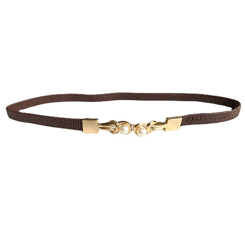 Elegant Black Elastic Belt with Double Pearl Buckle