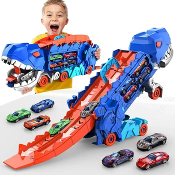 Nuovo prodotto Pieghevole Dinosauro Transporter Auto Gioco competitivo Roll To Eat Car Vehicle Pista da corsa con mini auto Giocattolo regalo per bambini