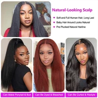Perruque Lace Frontal Wig Remy naturelle Yaki, cheveux crépus lisses, 13x6, pre-plucked, densité 250 6