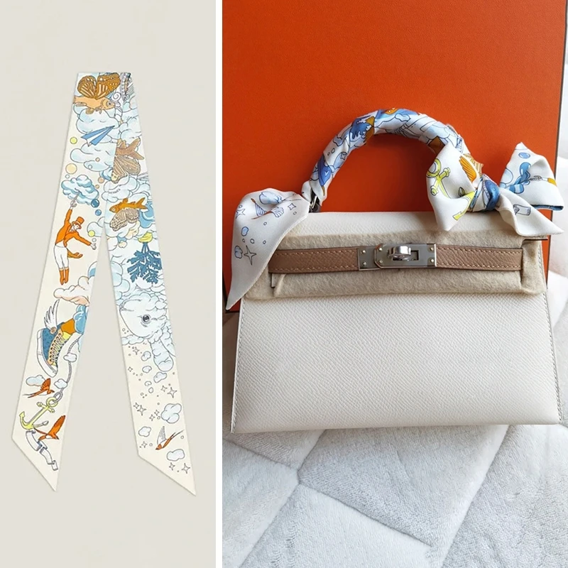 Frauen Seidenband Schal Handtasche Griff Wickeltasche Frauen Mädchen Kopf Haar Handgelenk Band Schal Haarband Vielseitiges Zubehör – Detail 5