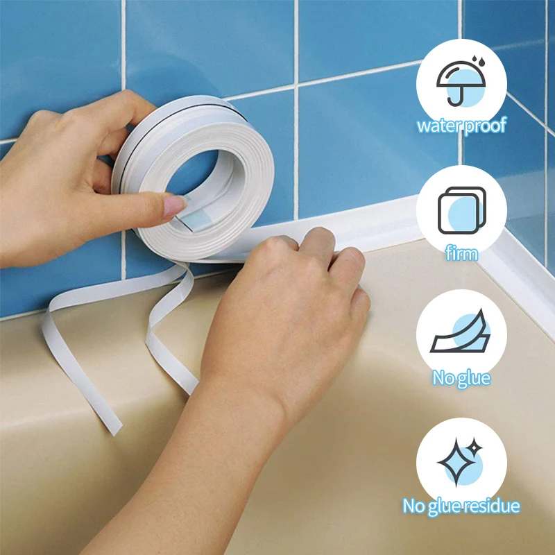 Sealing Tape Shower Bath Sealing Tape Pvc Waterproof Wall Sticker Self Adhesive Waterproof Mildew Proof Tapes For Kitchen Sink Wall Corner