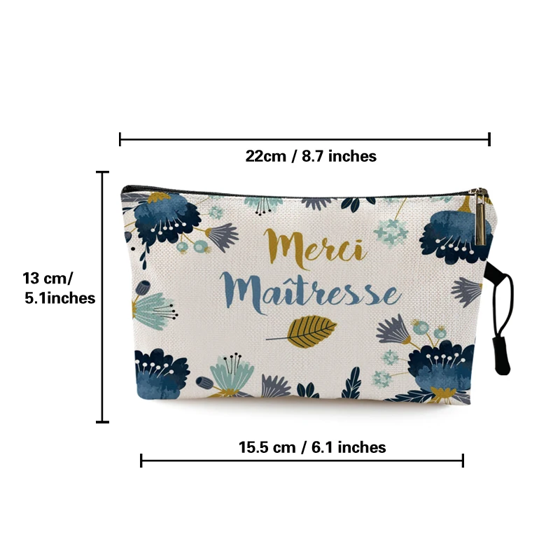 Teacher's Day Graduation Gift Cosmetic Bag Super Atsem Merci Maitresse Print Women Neceser Makeup Bag Pouch Travel Organizer