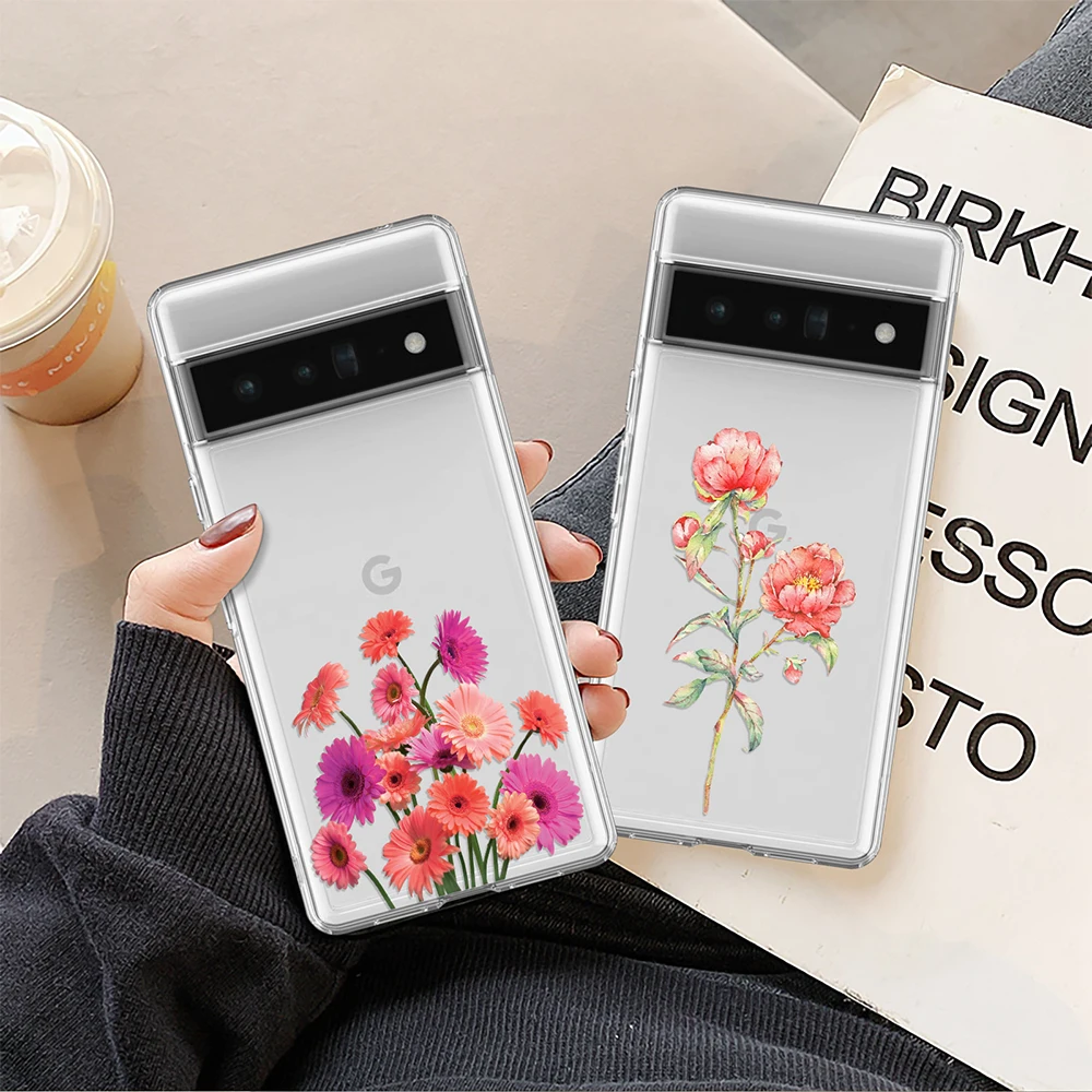 

Flowers Floral Phone Case for Google Pixel 7a 7Pro 7 6a 6 6Pro 5 5a 5G 4XL 4 2 3XL 2XL 3 3a 3aXL 4a Transparent Silicone Fundas