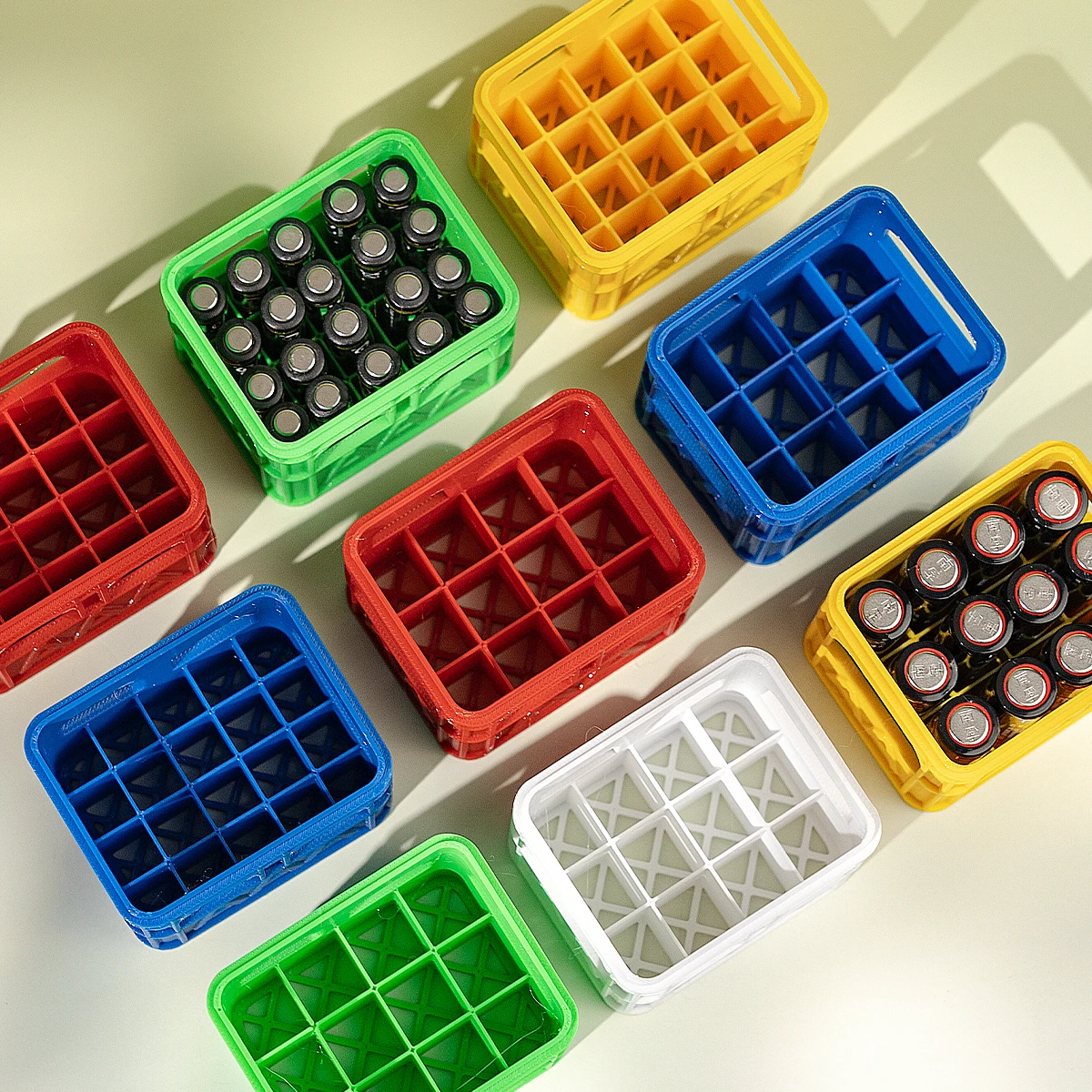 Stackable 3D-Printed Mini Crate Battery Organizer