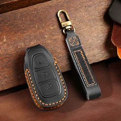 Premium Leather Car Key Cover Keychain Holder & Protector - Smart Key Shell Accessory (Black)