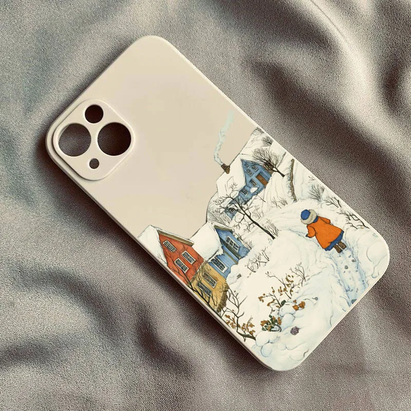 Artisan Winter Snow Village Phone Case - Hand Painted Clear Soft Cover