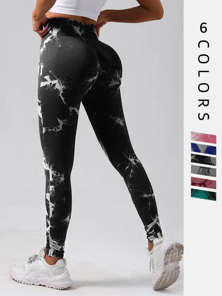 

New European and American style high-waist tight peach butt tie-dyed yoga pants, feminine breathable fitness casual leggings